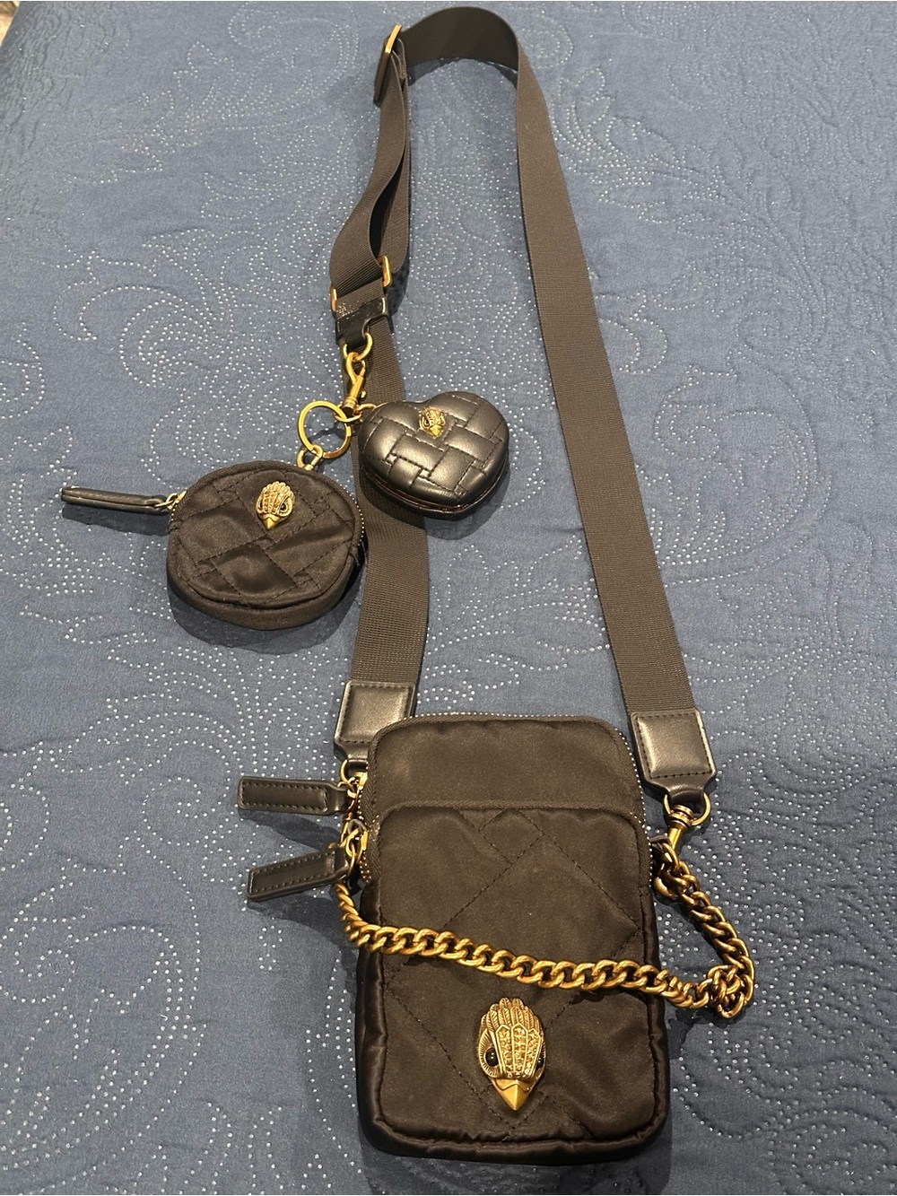 Kurt Geiger Black Quilted Multi-Pouch Crossbody with Gold Hardware - Picture 2 of 11